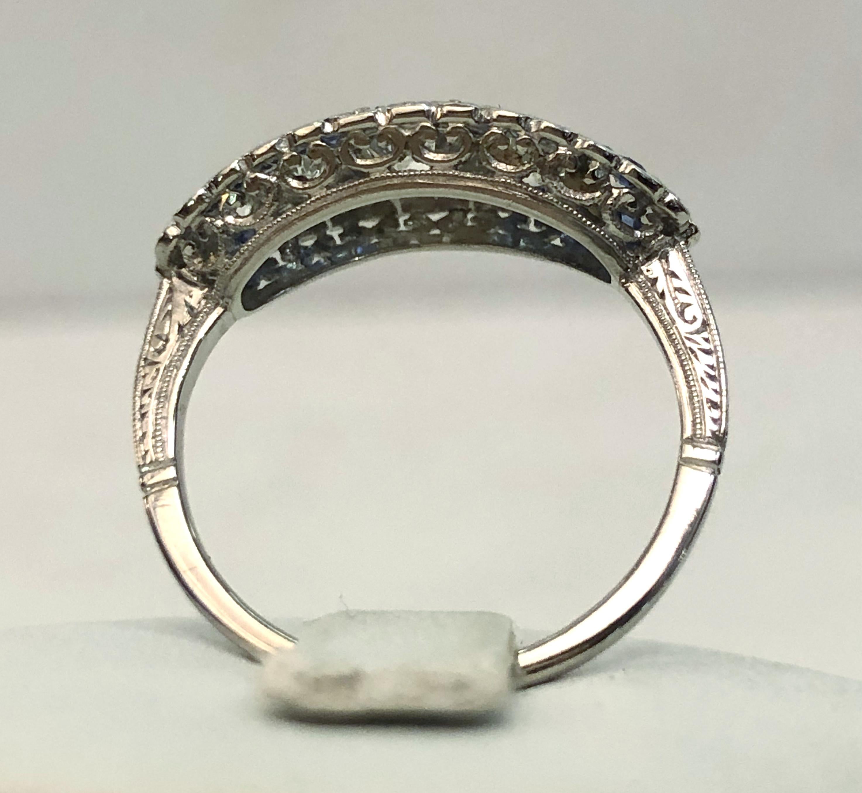 Anello in platino con zaffiro e diamante In condizioni buone in vendita a Los Angeles, CA
