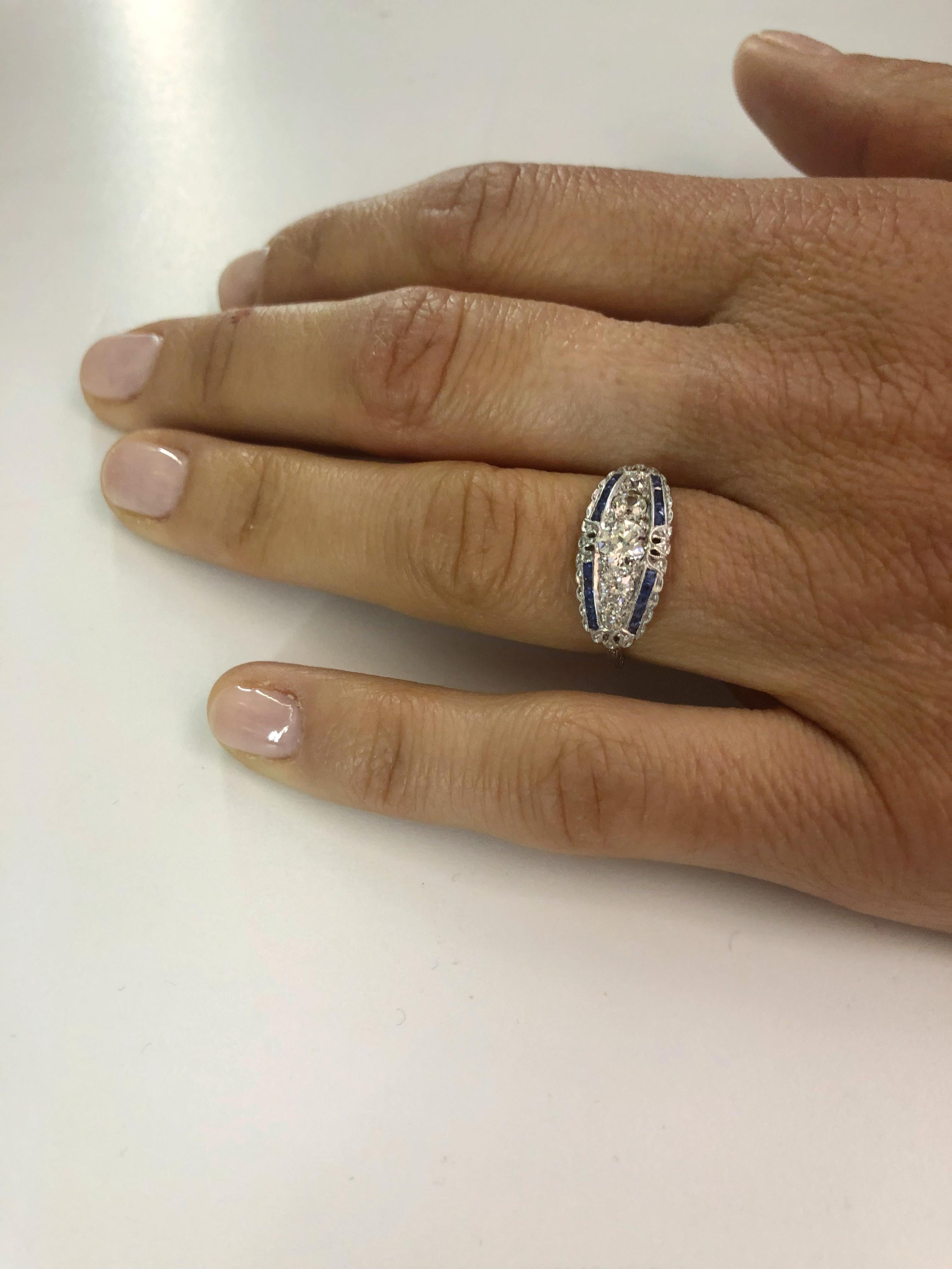 Anello in platino con zaffiro e diamante in vendita 1