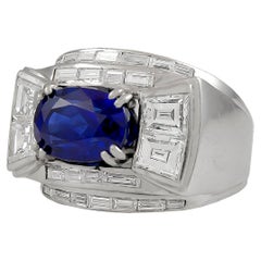 Vintage Madagascar Diamond Sapphire Platinum Ring 