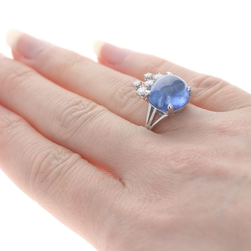 Anillo Platino Zafiro Diamante - Cabujón Oval 11.45ctw en Excelente estado para la venta en Greensboro, NC