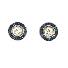 Platinum Sapphire Diamond Target Stud Earrings