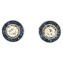Platinum Sapphire Diamond Target Stud Earrings