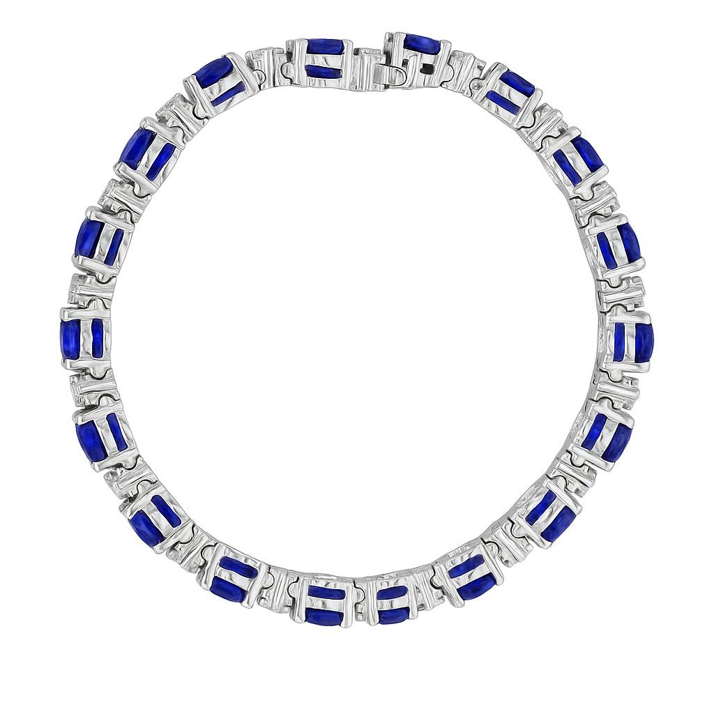 Taglio ovale Bracciale Tennis in platino con zaffiri e diamanti, 29 carati di zaffiri blu in vendita