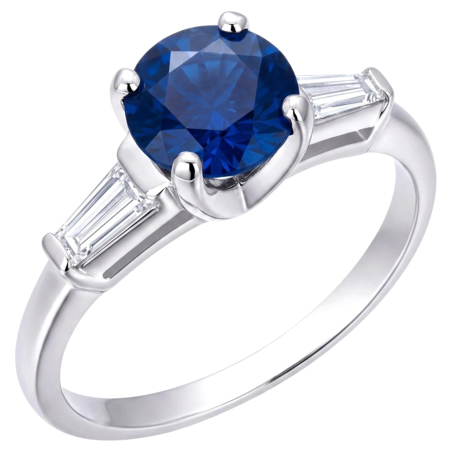 Platinum Three-Stone Ring with 0.95ct Sapphire & 0.20ct Diamonds, USA