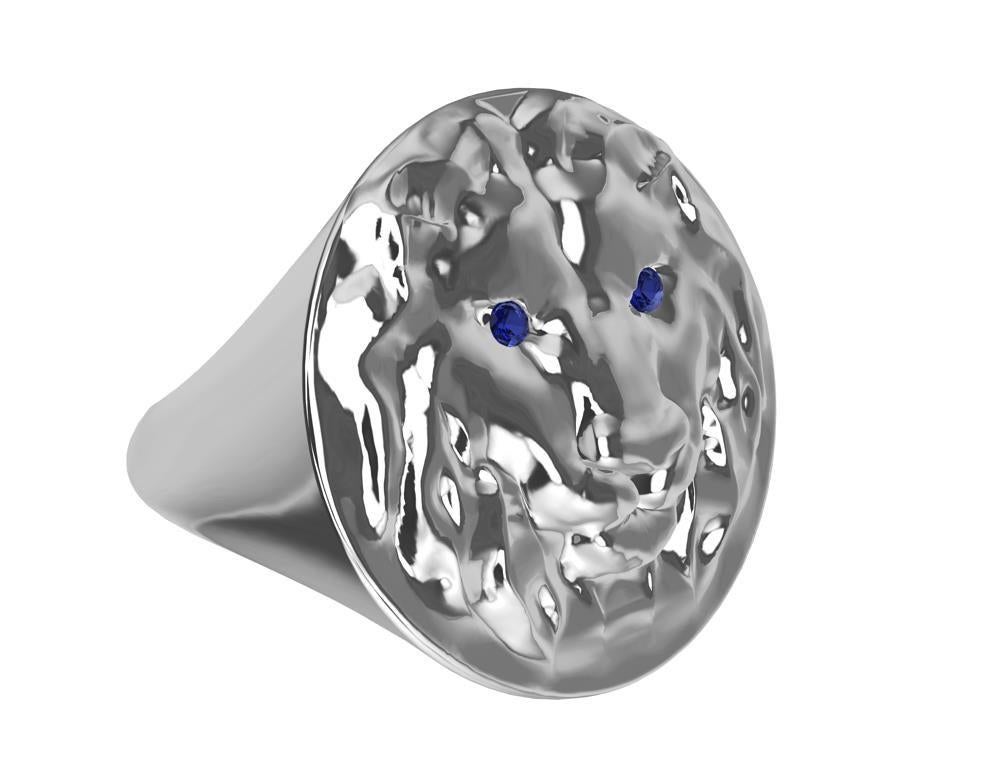 For Sale:  Platinum Sapphire Eyes Lion Hollow Head Signet Ring 5