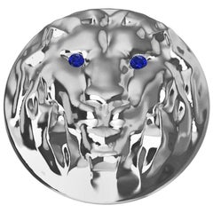Platinum Sapphire Eyes Lion Hollow Signet Ring