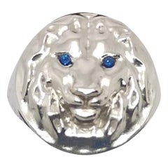 Platin Saphir Augen massiv Löwenkopf Signet Ring
