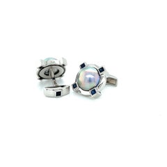 Platinum Sapphire Mabe Pearl Cufflinks