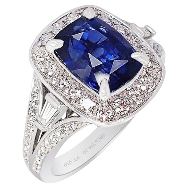 Platinum Sapphire Ring, 3.15 Carat Royal Blue Ceylon Sapphire GIA Certified