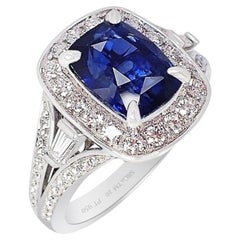 Platinum Sapphire Ring, 3.15 Carat Royal Blue Ceylon Sapphire GIA Certified