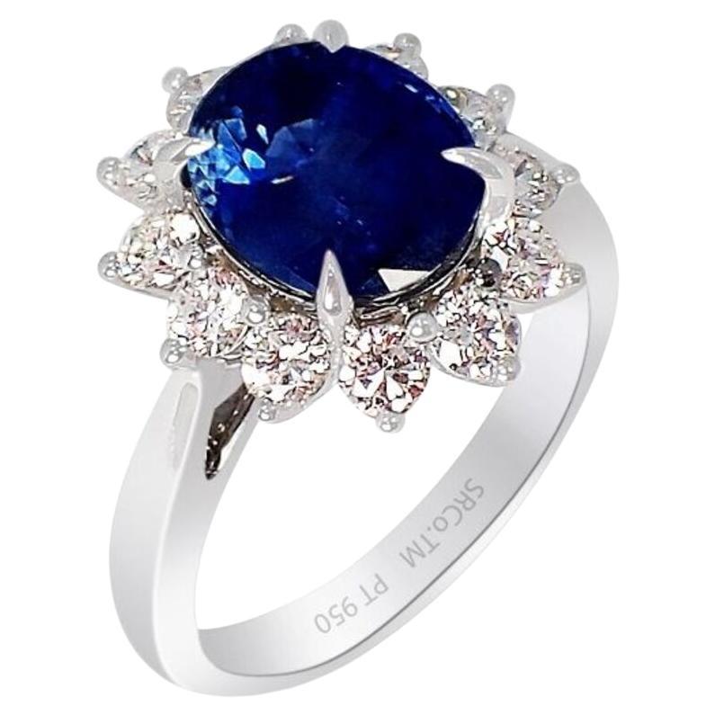 Platinum Sapphire Ring, 3.53 Carat Untreated Ceylon Sapphire GIA Certified For Sale