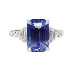 Platin Saphir Ring, 5,03 Karat Smaragd Ceylon natürlicher Saphir GIA zertifiziert