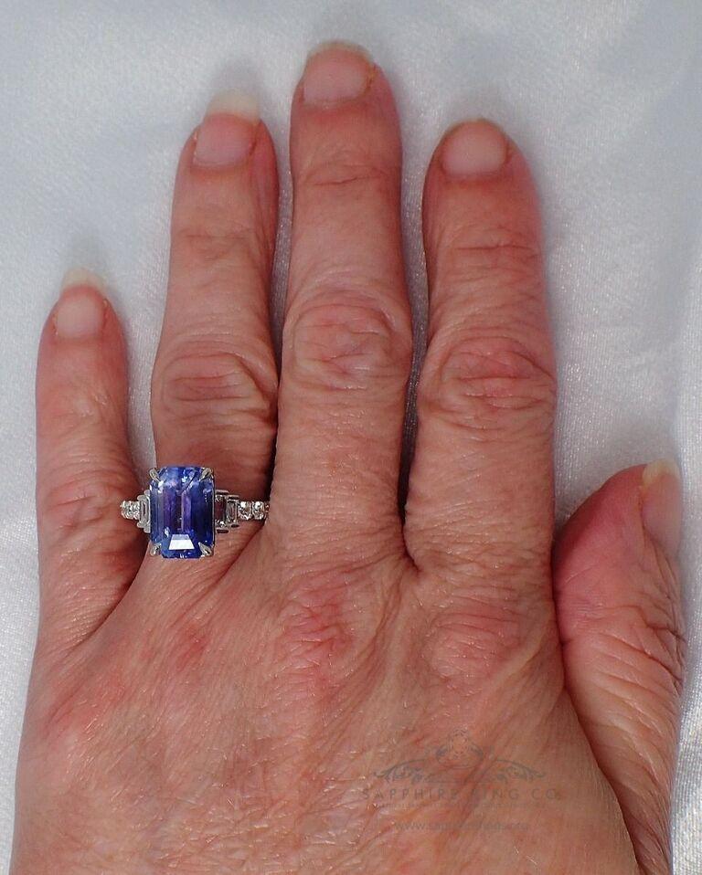 Emerald Cut Platinum Sapphire Ring, 5.03 Carat Emerald Ceylon Natural Sapphire GIA Certified