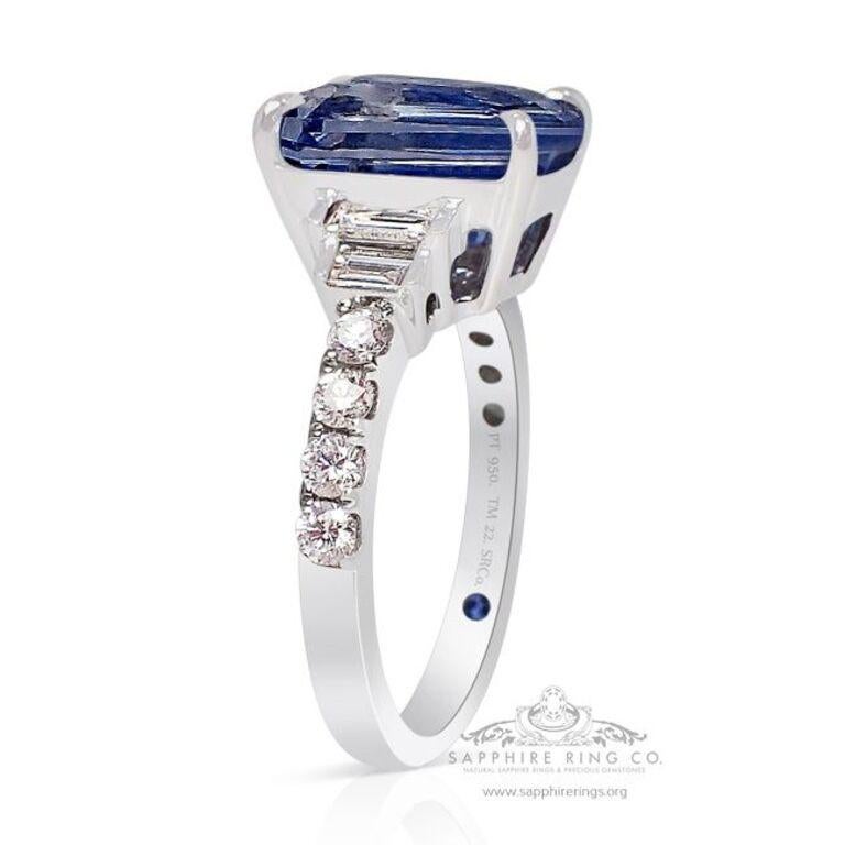 Men's Platinum Sapphire Ring, 5.03 Carat Emerald Ceylon Natural Sapphire GIA Certified
