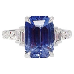 Platinum Sapphire Ring, 5.03 Carat Emerald Ceylon Natural Sapphire GIA Certified
