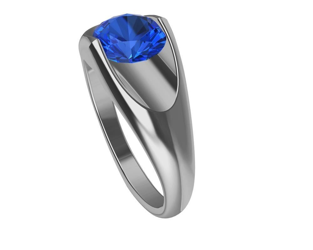 For Sale:  Platinum Sapphire Soft V Sculpture Ring 5