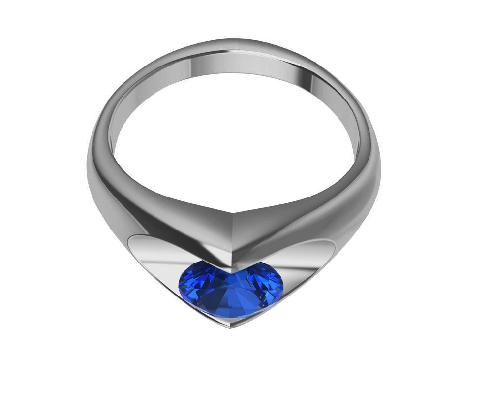 For Sale:  Platinum Sapphire Soft V Sculpture Ring 6