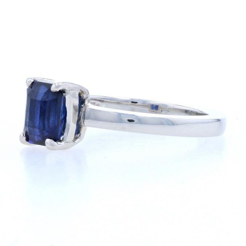 Uncut Platinum Sapphire Solitaire Ring, 950 Emerald Cut 1.52ct Engagement For Sale