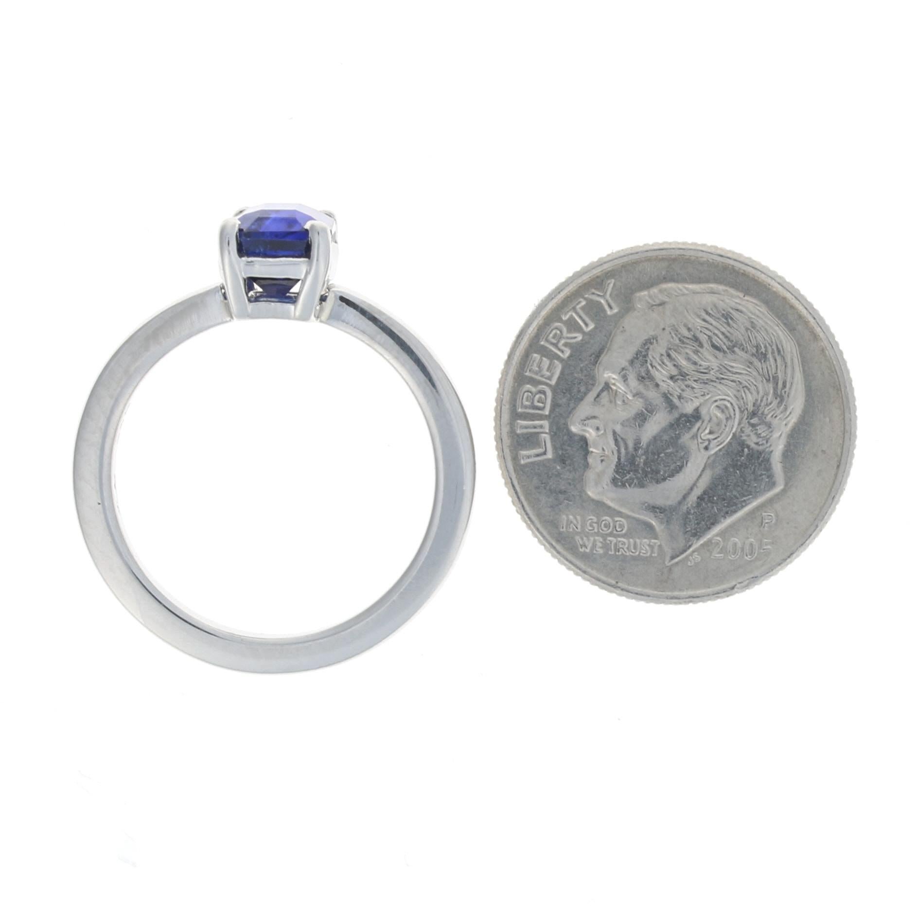 Women's or Men's Platinum Sapphire Solitaire Ring, 950 Emerald Cut 1.52ct Engagement For Sale