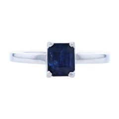 Platinum Sapphire Solitaire Ring, 950 Emerald Cut 1.52ct Engagement