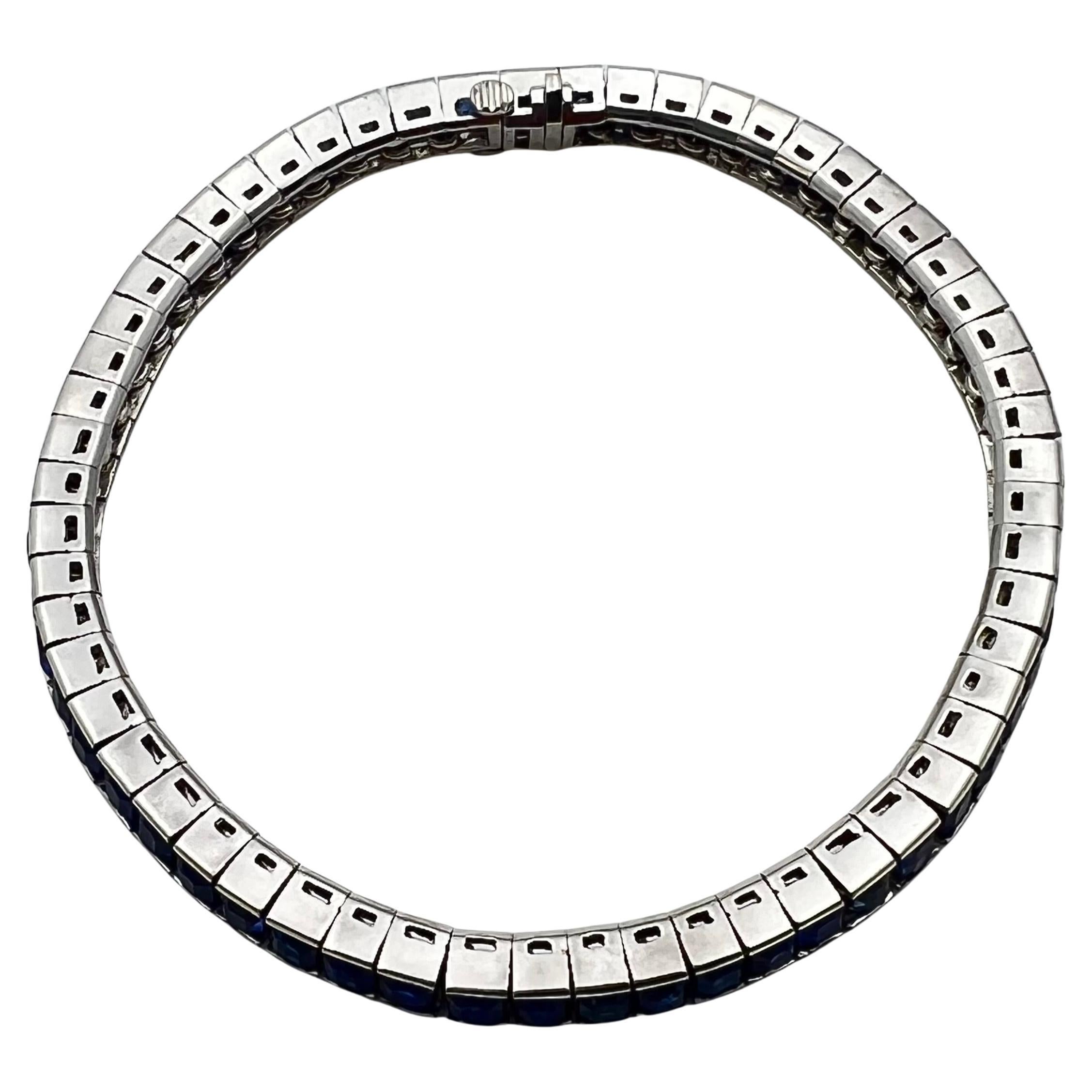 Pulsera recta zafiro platino Corte cuadrado en venta