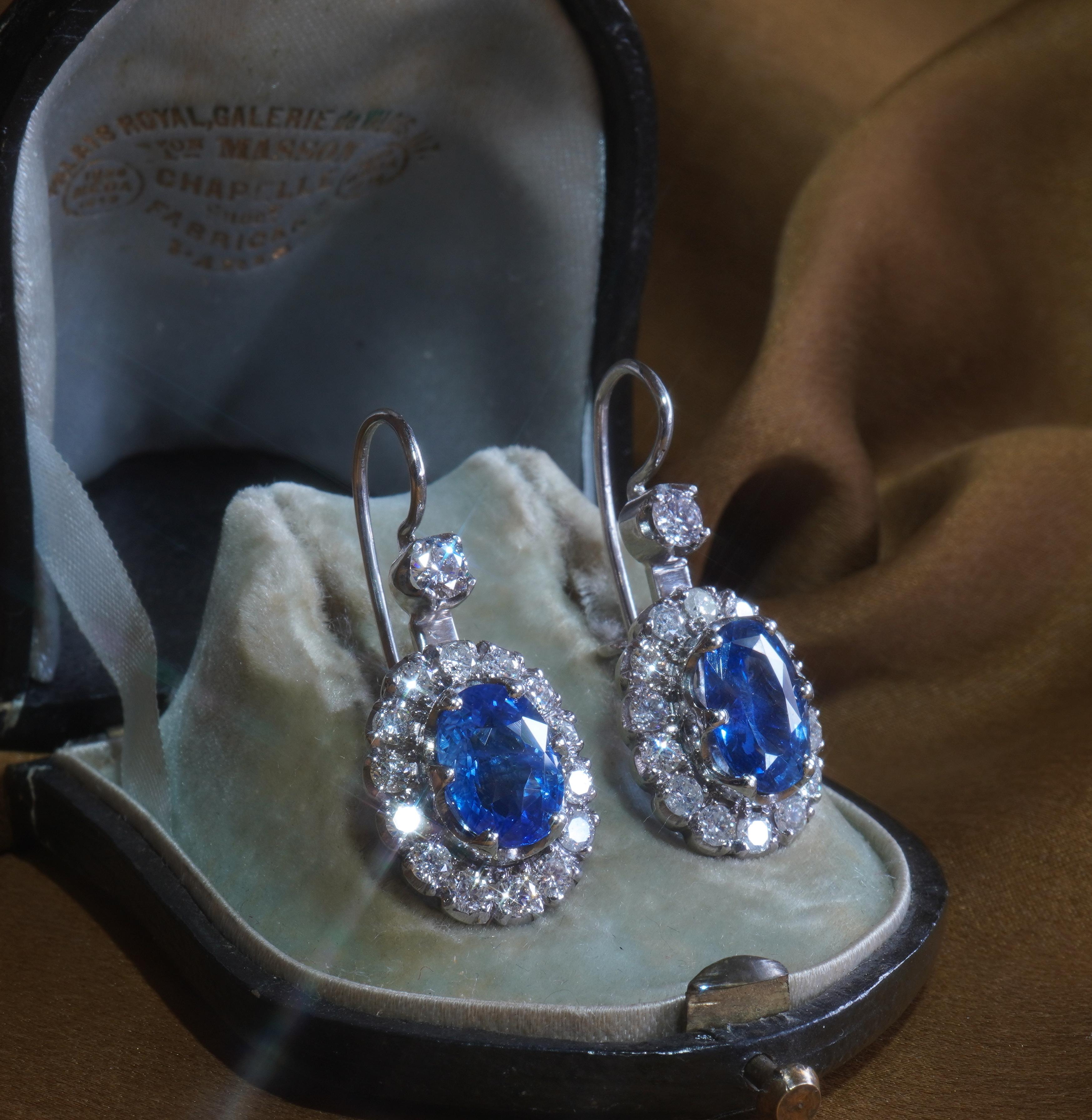 Platinum Sapphire Unheated Diamond GIA Vintage Earrings Sri Lanka Fine 9.12 CTS! For Sale 4
