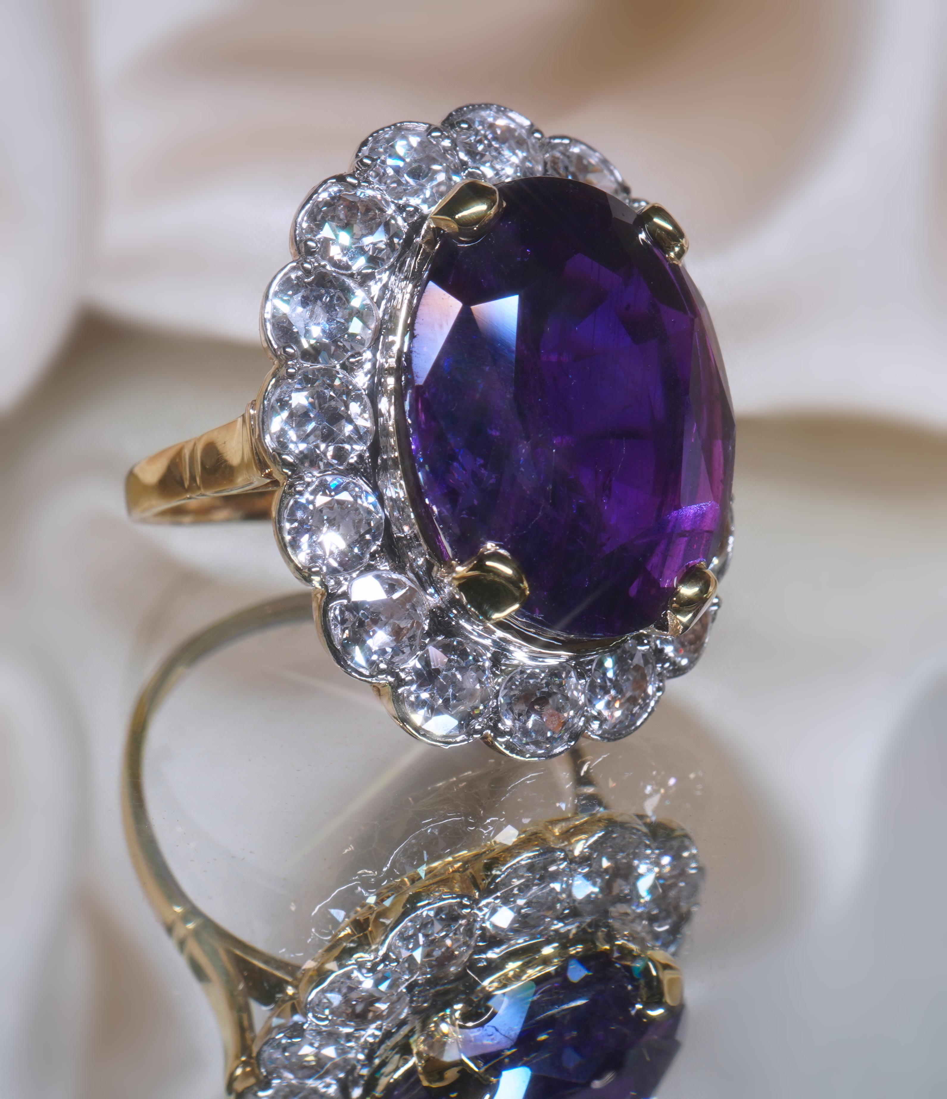 Platinum Sapphire Unheated Purple Diamond GIA Ring Antique Old Mine 17.37 CTS! en venta 5