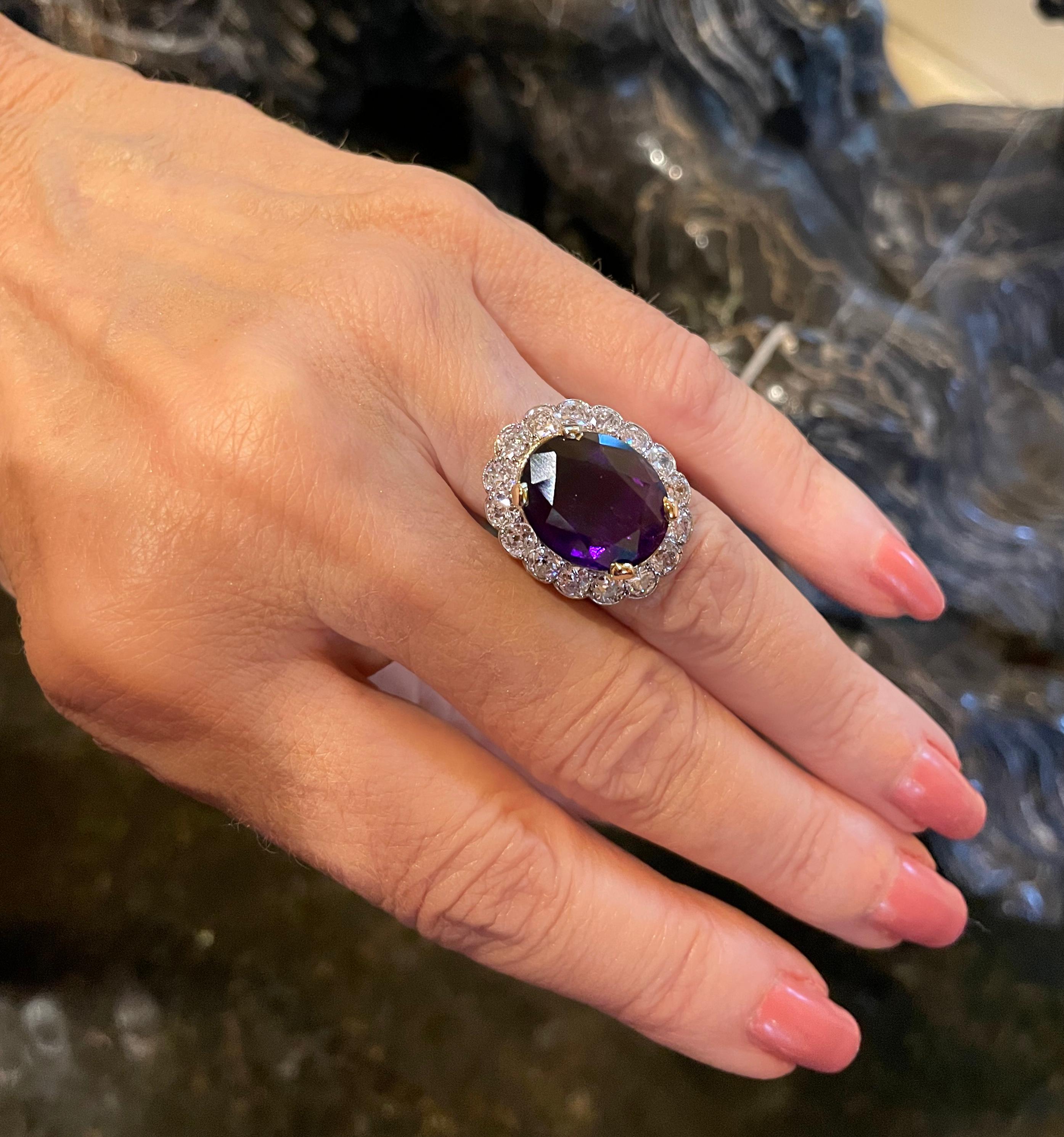 Platinum Sapphire Unheated Purple Diamond GIA Ring Antique Old Mine 17.37 CTS! en venta 6