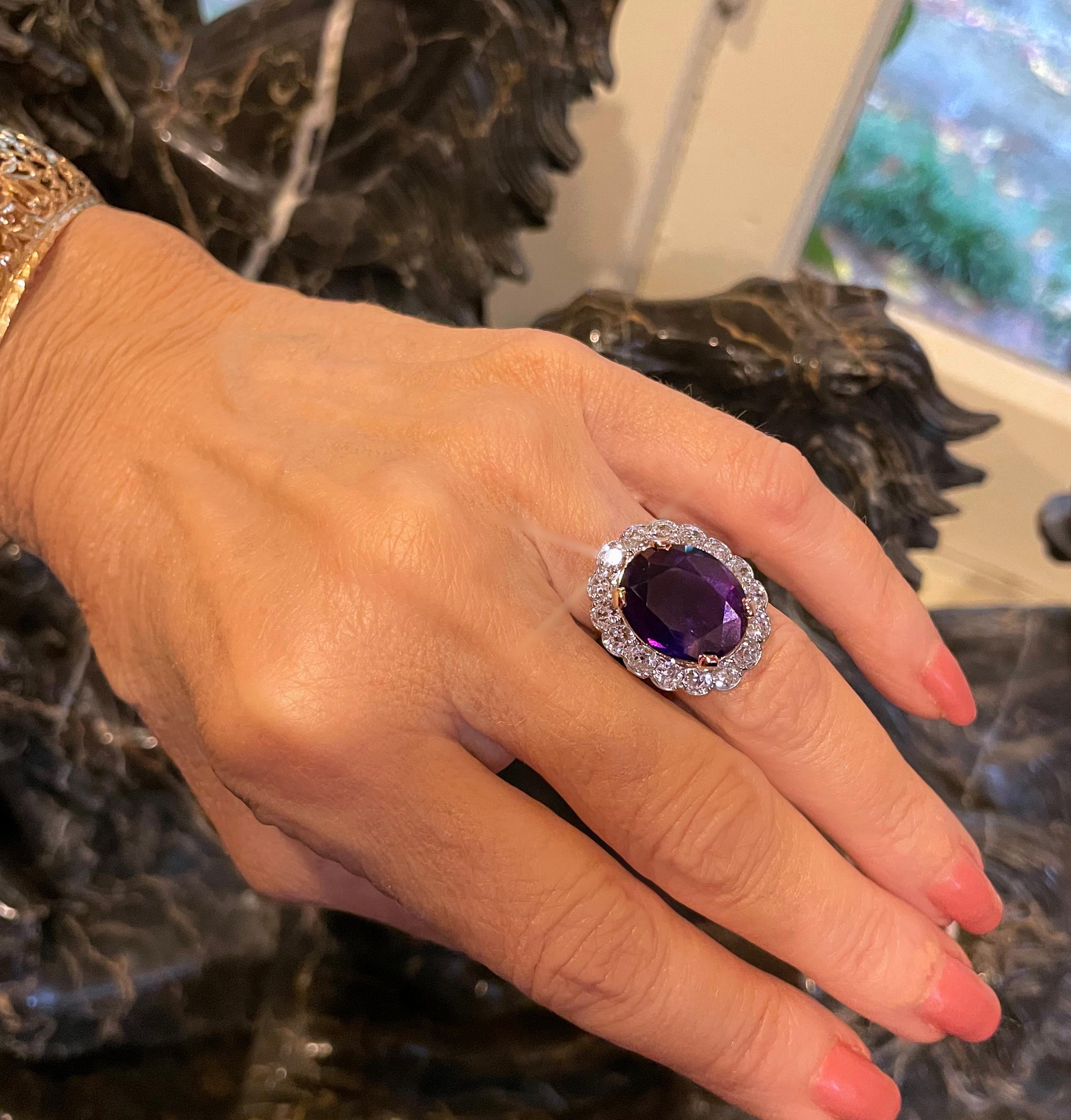 Platinum Sapphire Unheated Purple Diamond GIA Ring Antique Old Mine 17.37 CTS! en venta 7