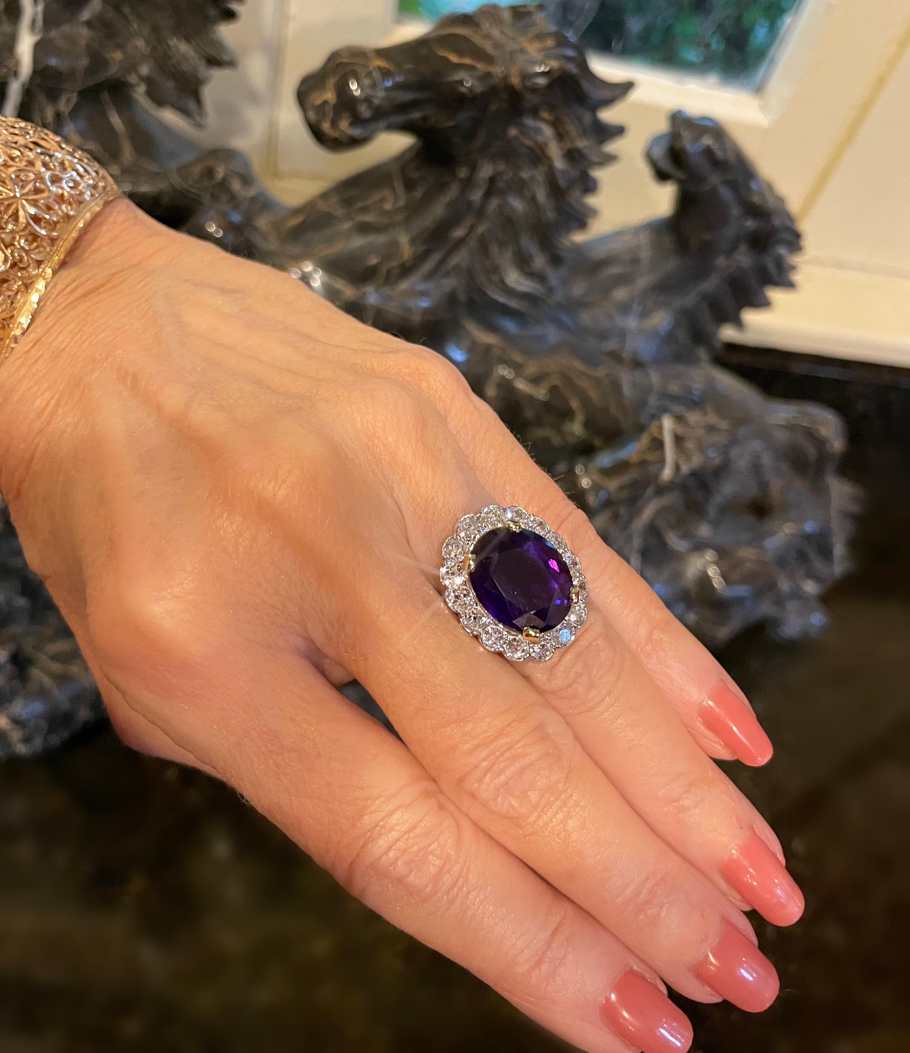 Platinum Sapphire Unheated Purple Diamond GIA Ring Antique Old Mine 17.37 CTS! Corte oval en venta