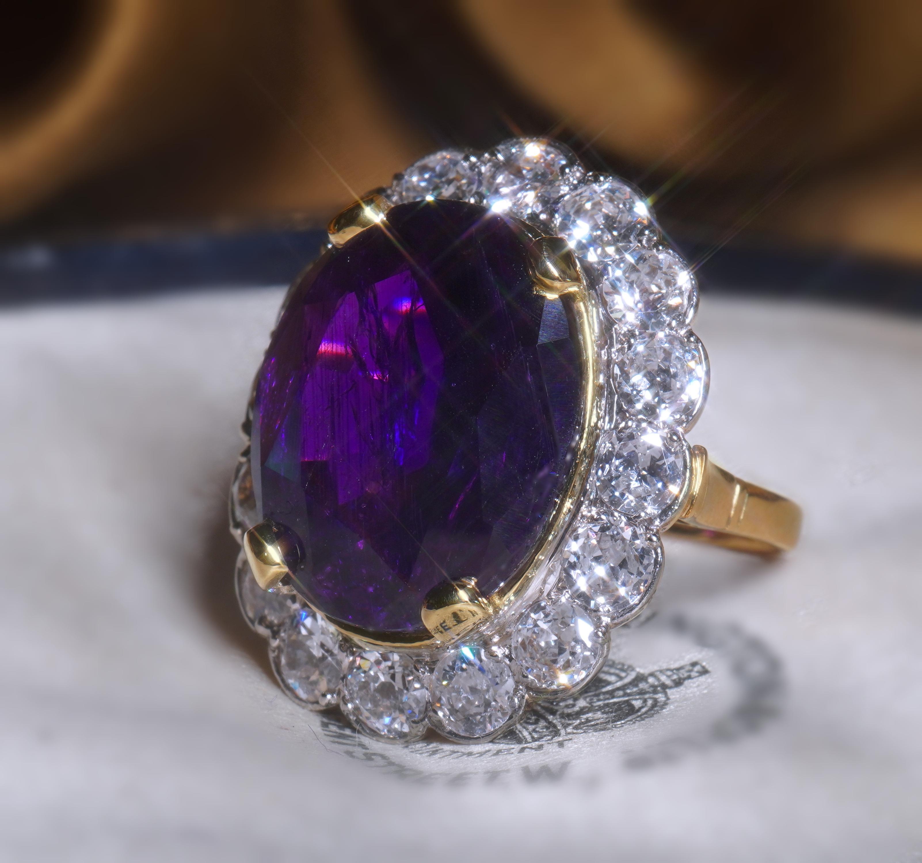 Platinum Sapphire Unheated Purple Diamond GIA Ring Antique Old Mine 17.37 CTS! en Excelente estado para la venta en Sylvania, GA