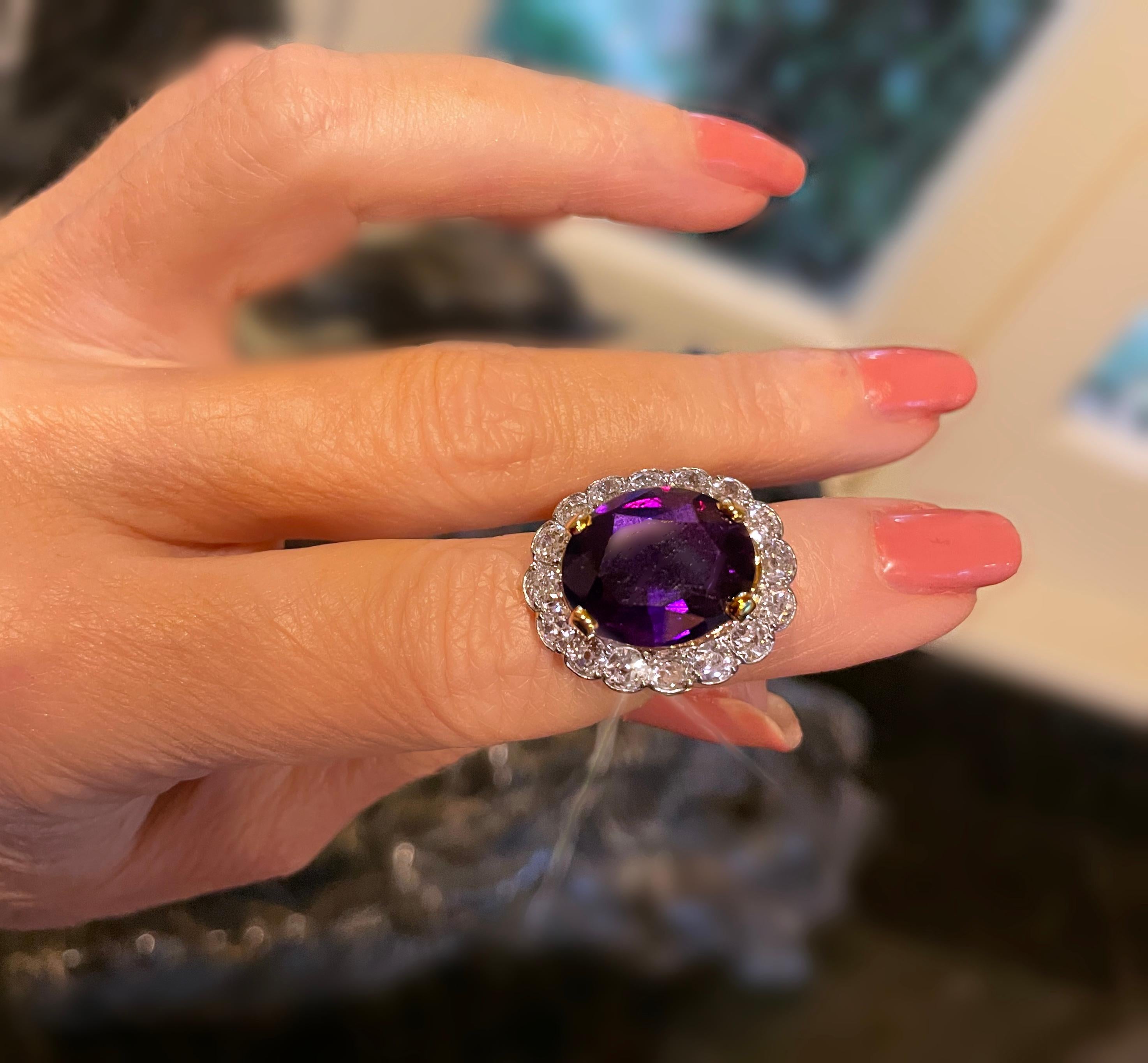 Platinum Sapphire Unheated Purple Diamond GIA Ring Antique Old Mine 17.37 CTS! en venta 2