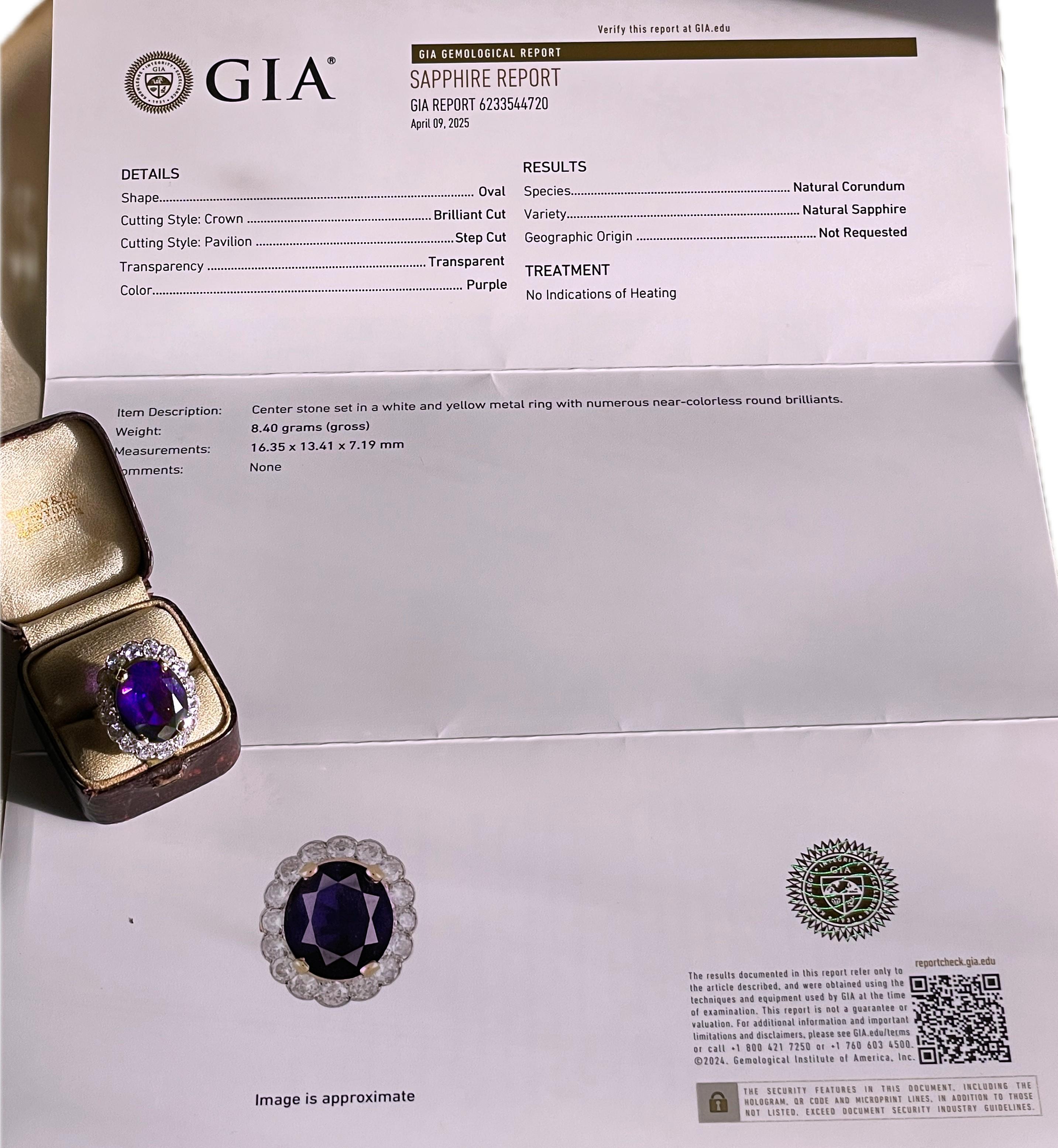 Platinum Sapphire Unheated Purple Diamond GIA Ring Antique Old Mine 17.37 CTS! en venta 3
