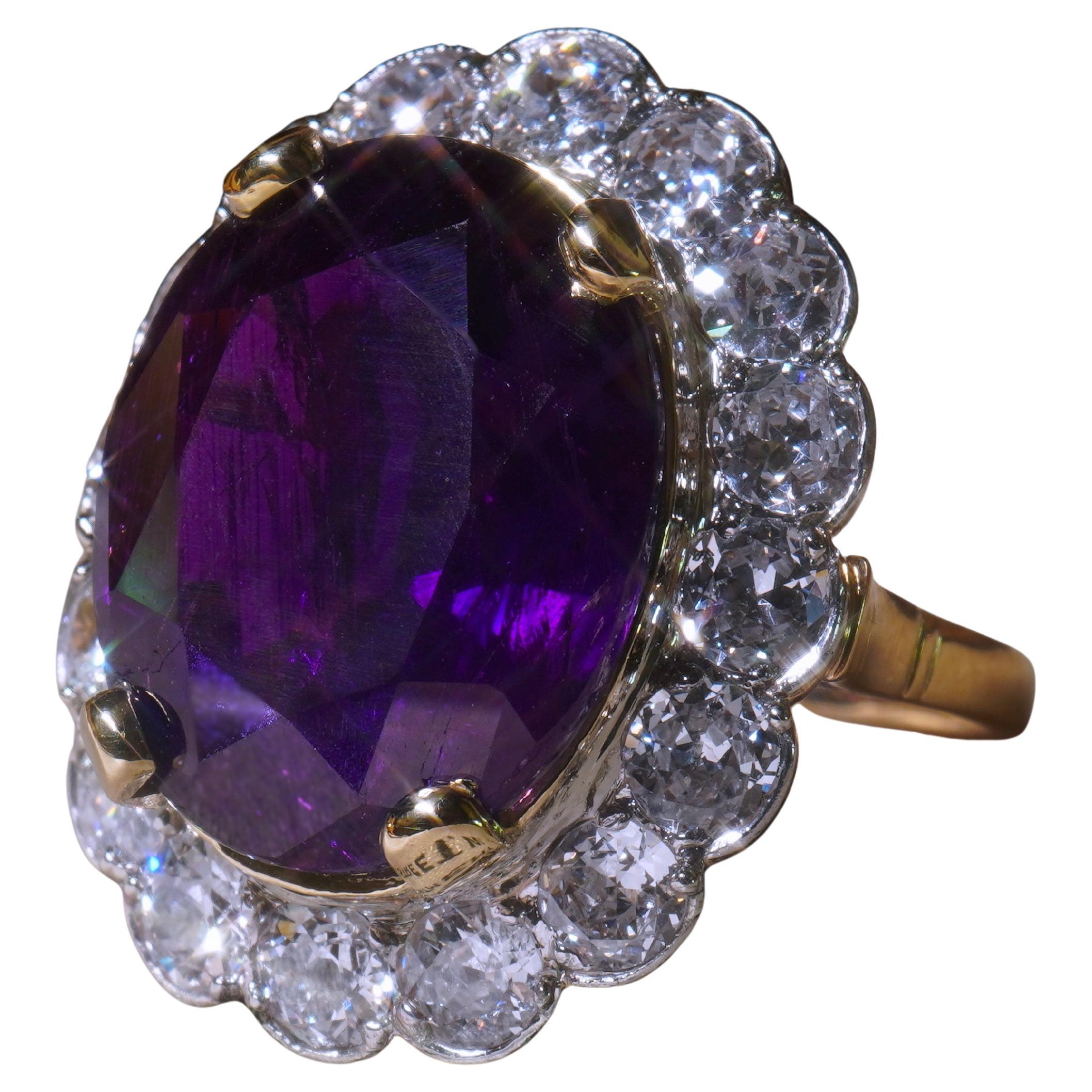 Platinum Sapphire Unheated Purple Diamond GIA Ring Antique Old Mine 17.37 CTS!