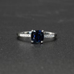 Platinum Sapphire with Pave Set Diamonds Ring