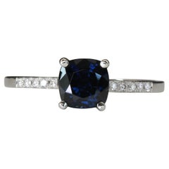 Platinum Sapphire with Pave Set Diamonds Ring