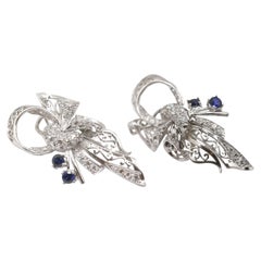 Platinum Sapphires and Diamonds Lever-Back Earrings, Circa 1930