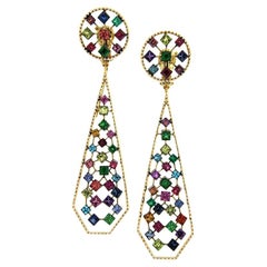 Platinum Sapphires Rubies Emeralds Tsavorites Diamonds Drop Earrings Aenea