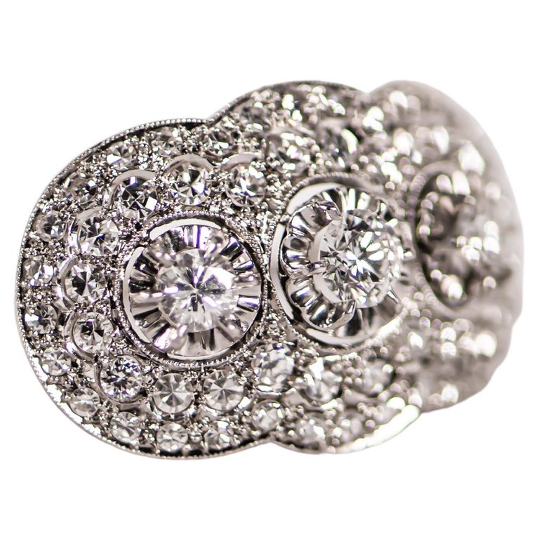 Scalloped Rim Rings Platinum Scalloped Edge Wide Diamond Ring For Sale at 1stDibs