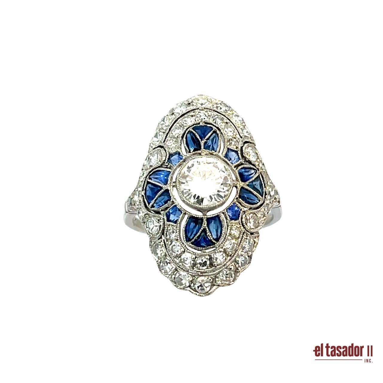 Anello smerlato in platino con diamanti e zaffiri - 5,4g In condizioni Nuovo in vendita a Aventura, FL