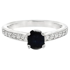 Platinum Scott Kay Ring with Oval 0.72 Ct Sapphire and 0.48 Ct Round Diamonds