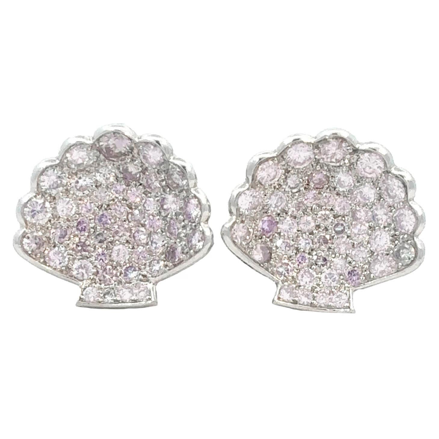 Contemporain Boucles d'oreilles coquillage en platine 5.75 carats Pink Diamond et 7 diamants blancs, clip on en vente