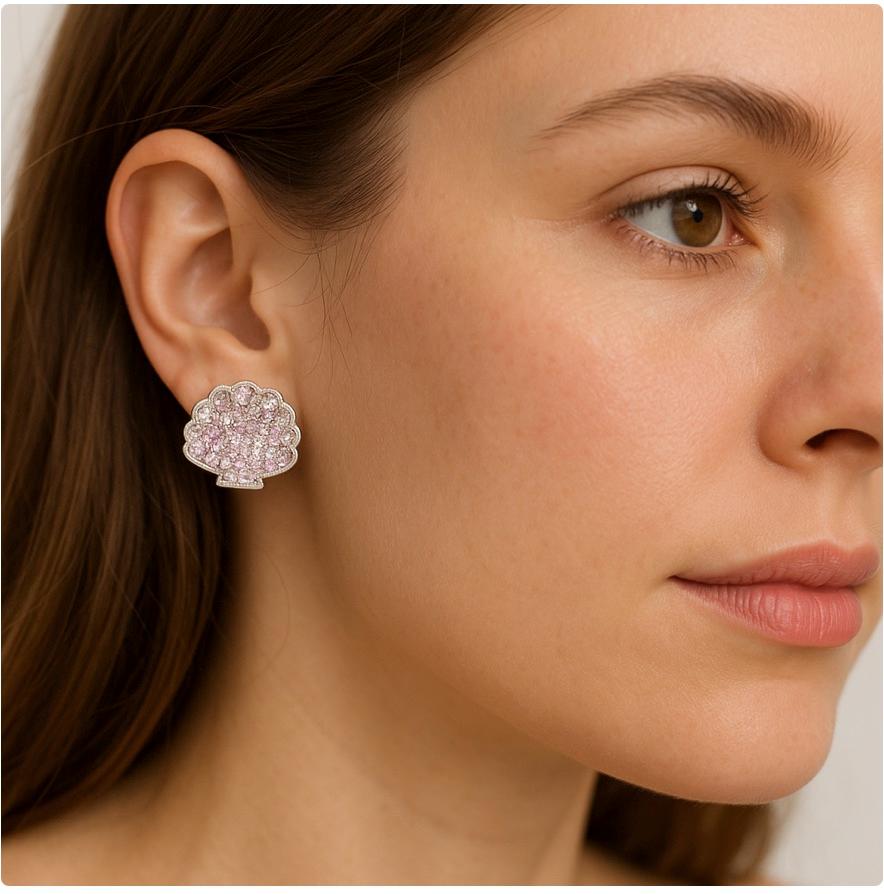 Boucles d'oreilles coquillage en platine 5.75 carats Pink Diamond et 7 diamants blancs, clip on en vente 2