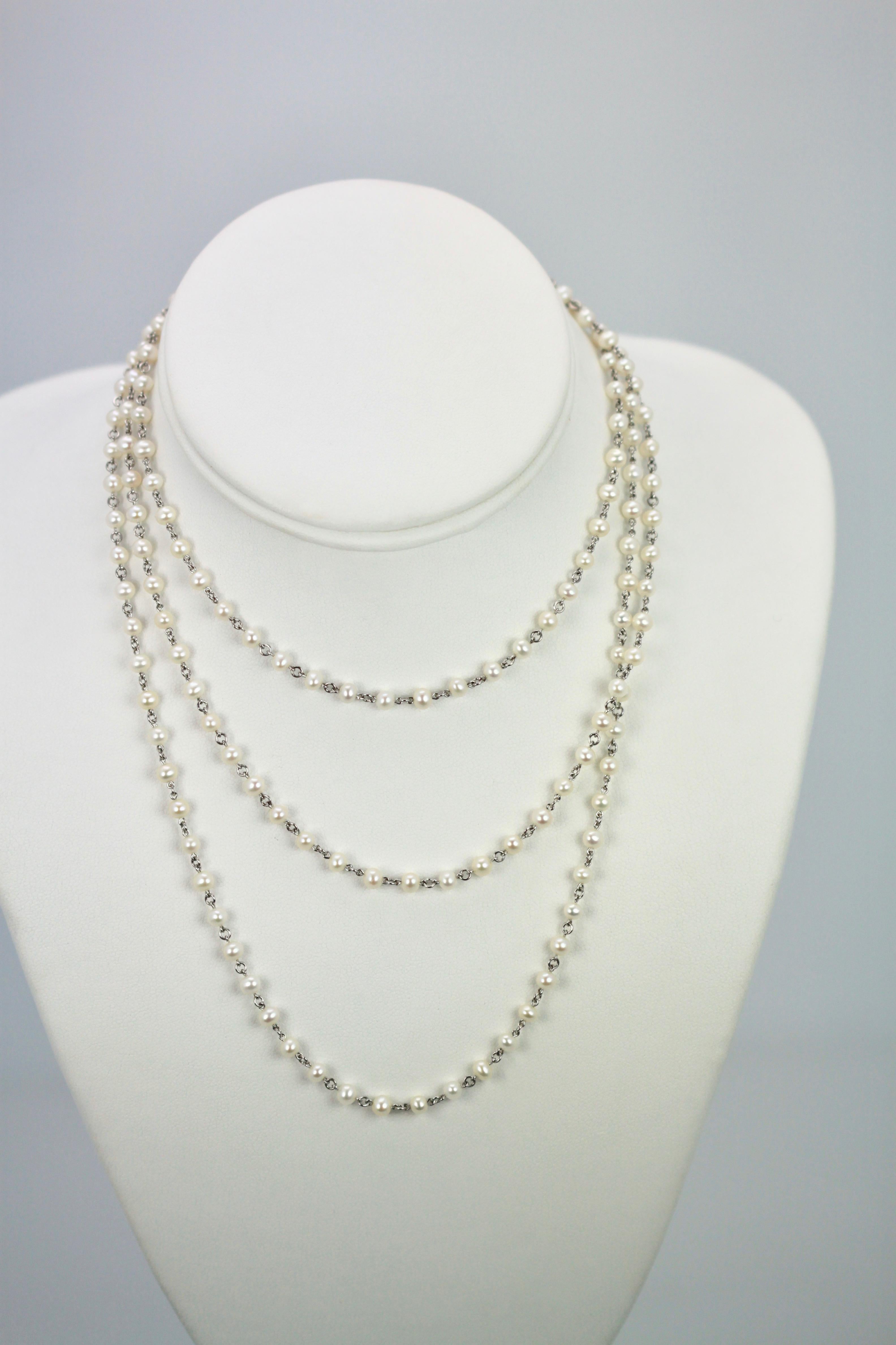 This Platinum Seed Pearl Necklace is extra long a total of 47