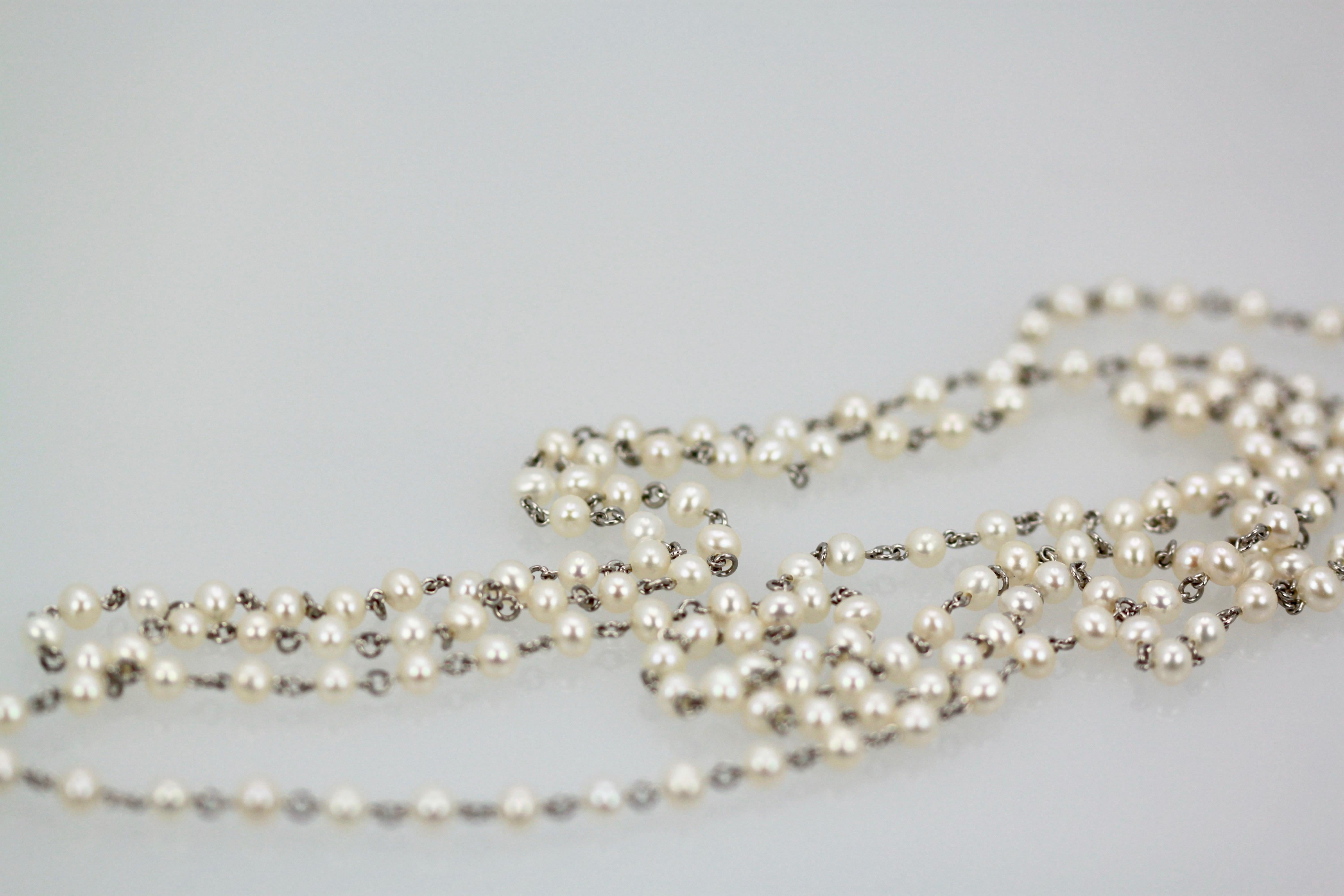 Round Cut Platinum Seed Pearl Necklace