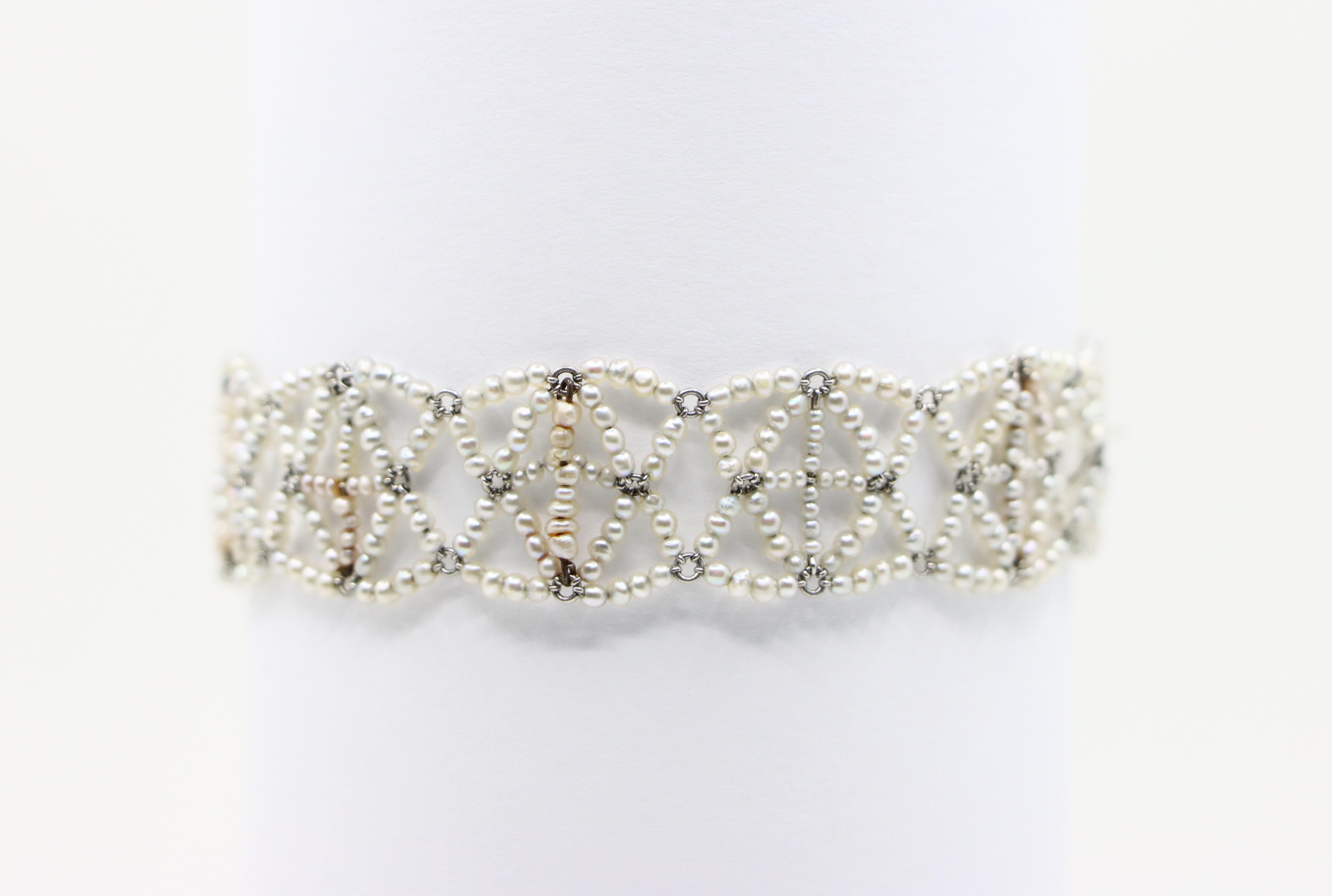 Femenino o masculino Pulsera en tejido de perlas semilla de platino en venta