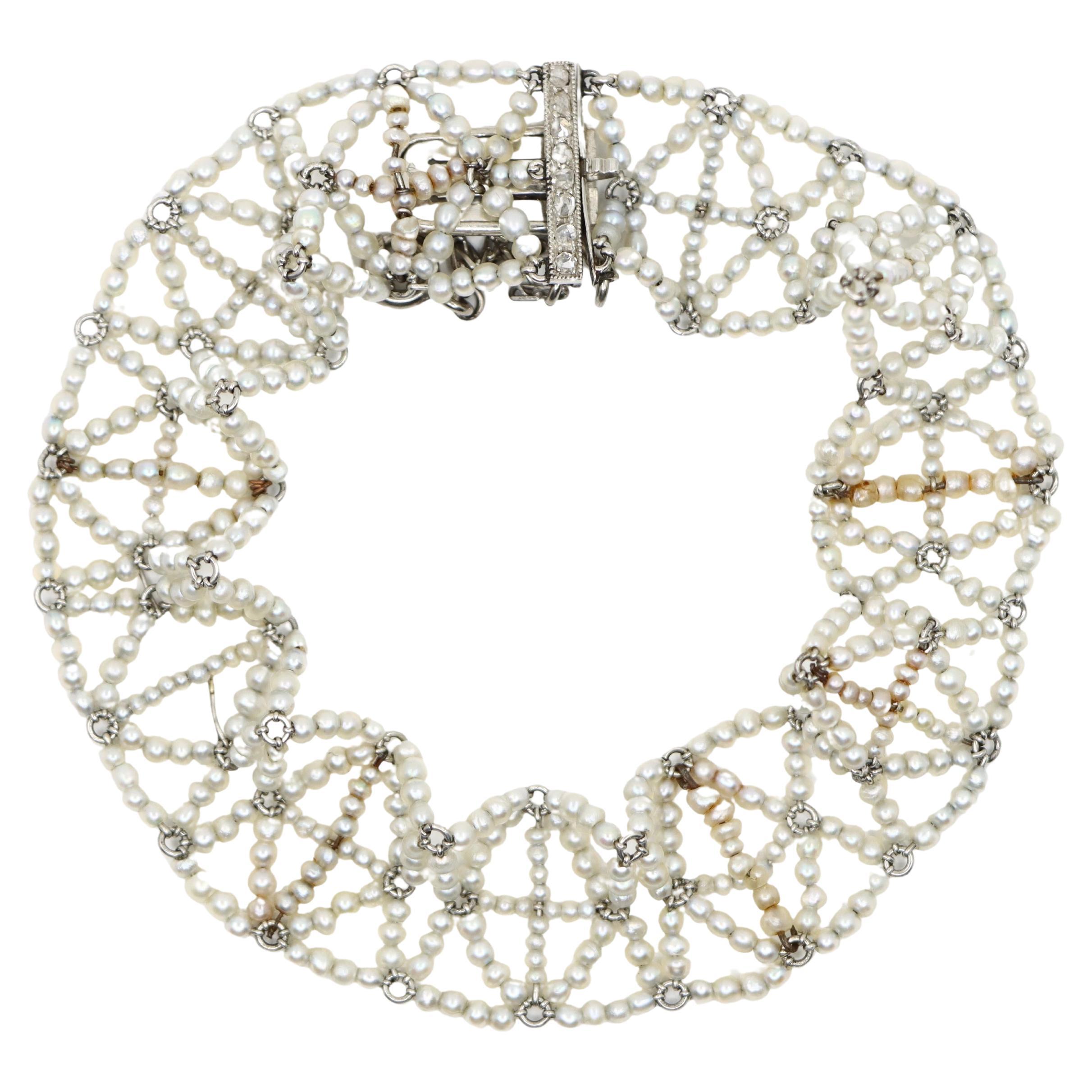 Platinum Seed Pearls Weave Bracelet