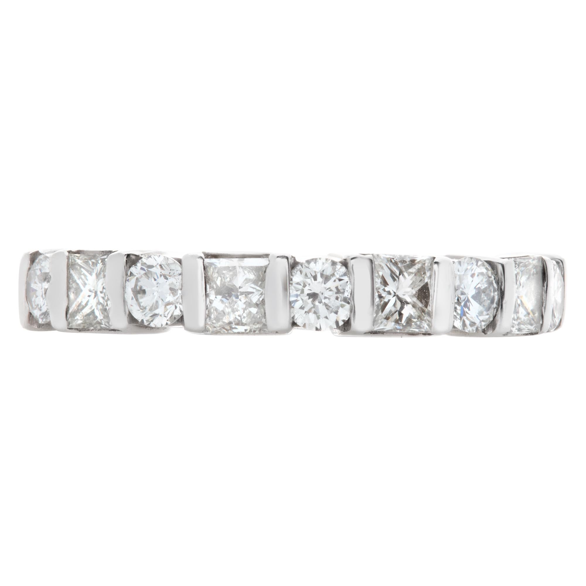 Platinum semi Diamond Eternity Band and Ring wedding with 1 carat in round & princess cut diamonds approximate H color, SI clarity. Size 6.This Diamond ring is currently size 6 and some items can be sized up or down, please ask! It weighs 3.7
