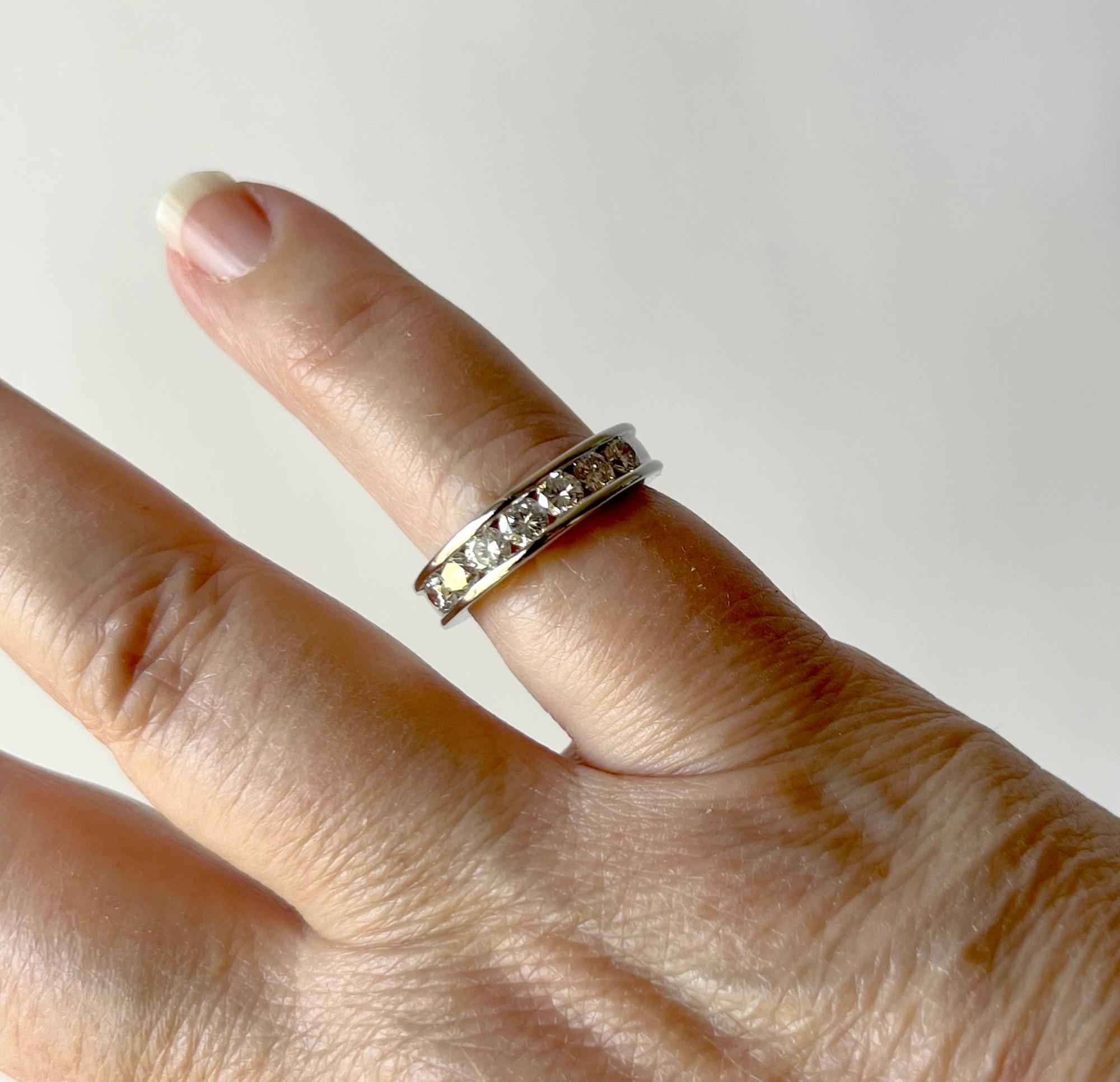 Women's Platinum Semi Eternity Channel Set Diamond Engagement Anniversary Band Ring For Sale