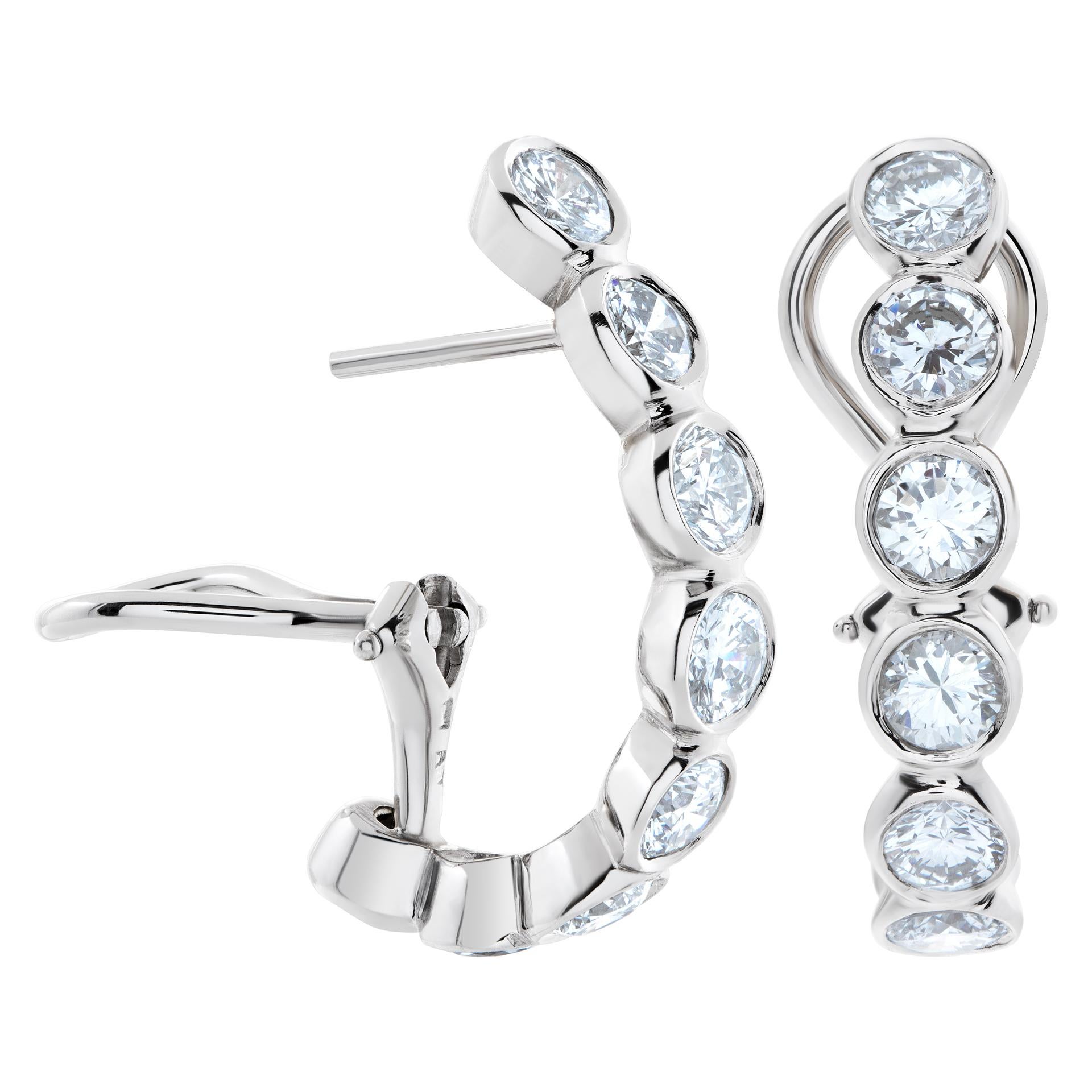 Women's Platinum Semi-Hoop Earrings with 3.75 Carats in Round Diamonds For Sale